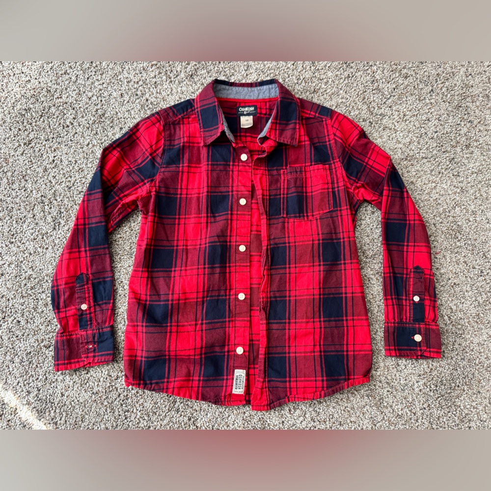 OshKosh B'gosh Red and Navy Plaid Button-Down Shirt